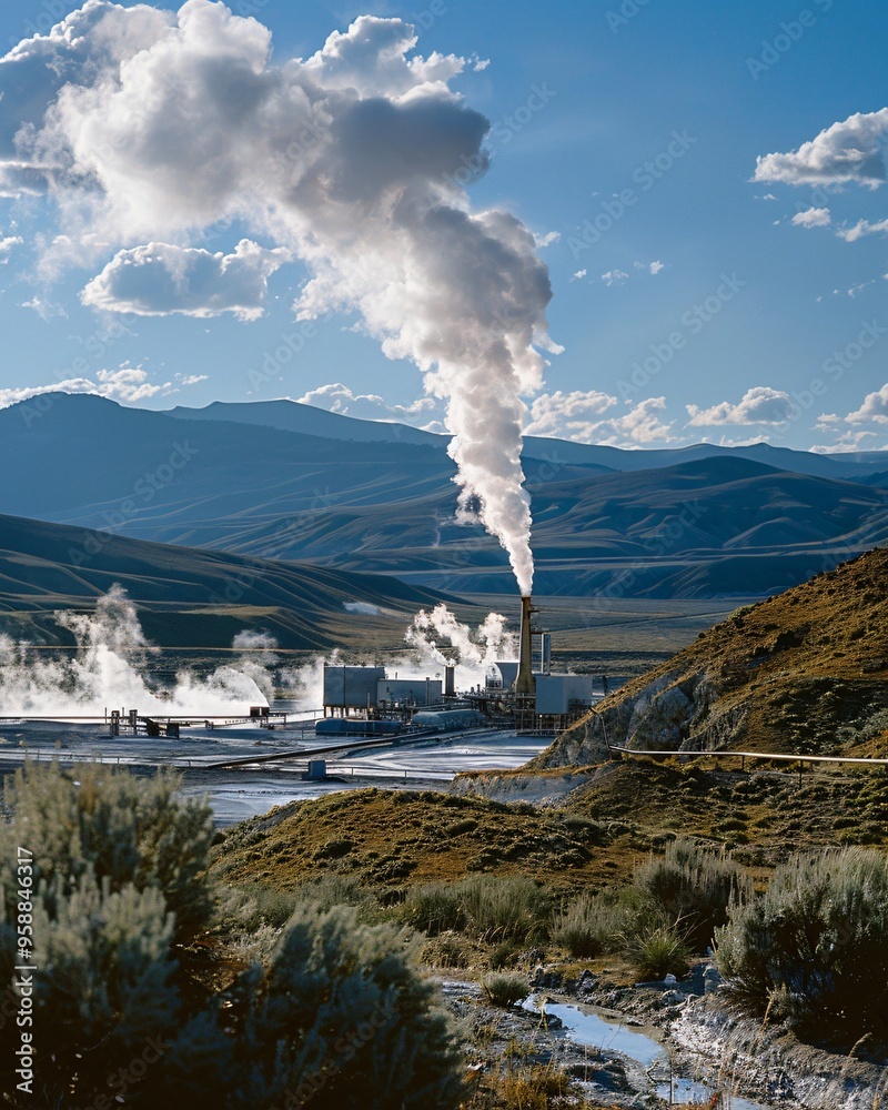 Fototapeta premium Geothermal power plant in mountains