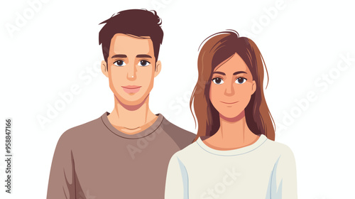 Young Modern Couple Man and Woman Vector Illustration