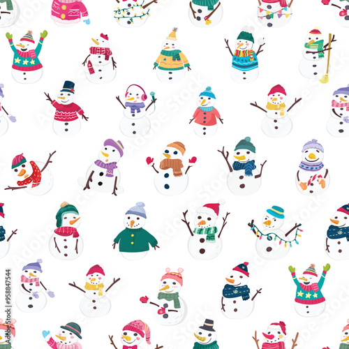 Snowman seamless pattern background.
