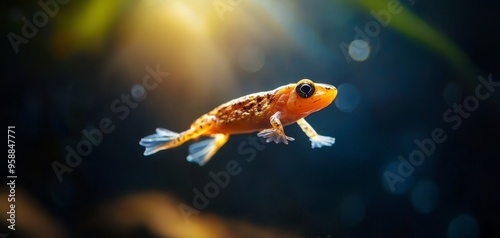 Tiny tadpole swimming in water, symbolizing life, idea of metamorphosis, detailed textures