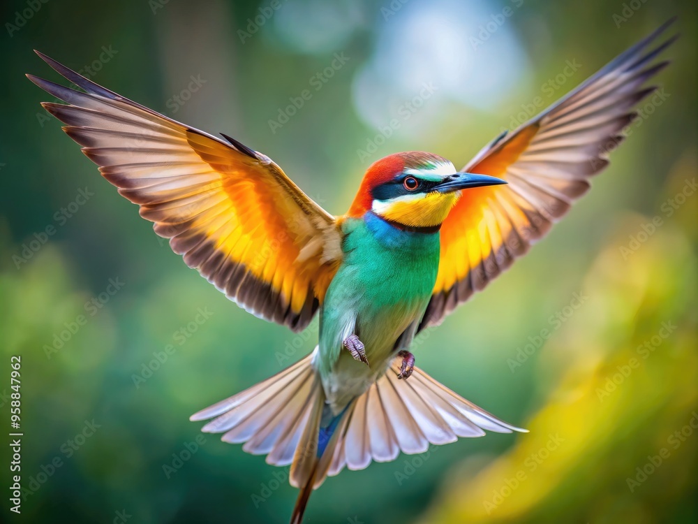 A swift and agile bird with vibrant plumage spreads its wings, launching into a dynamic blur of motion as it rapidly takes to the skies. A swift and agile bird with vibrant plumage spreads its wings, launching into a dynamic blur of motion as it rapidly takes to the skies.