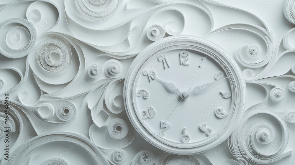 Quilled Paper Clock: A Peaceful Ticking Timepiece in a Serene Room Quilled Paper Clock: A Peaceful Ticking Timepiece in a Serene Room
