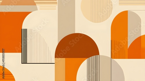 Minimalist Orange Shapes Wallpaper with 1970s Vibe.