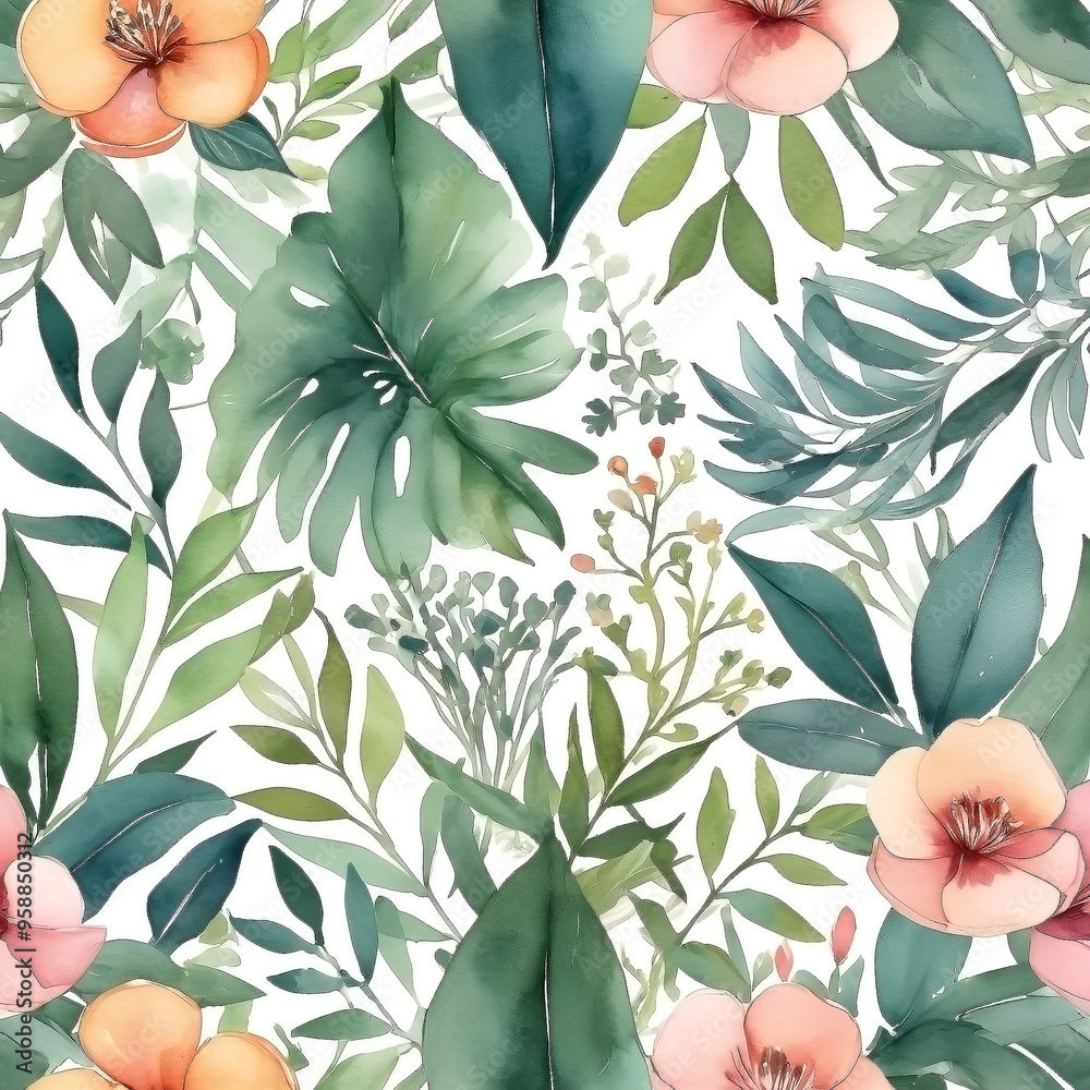 Watercolor botanical background frame