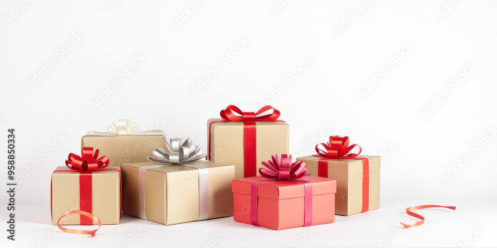 Obraz premium gift boxes with a red bow on a white background