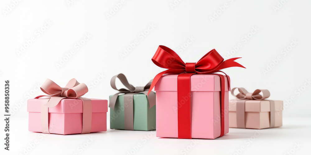 Fototapeta premium gift boxes with a red bow on a white background