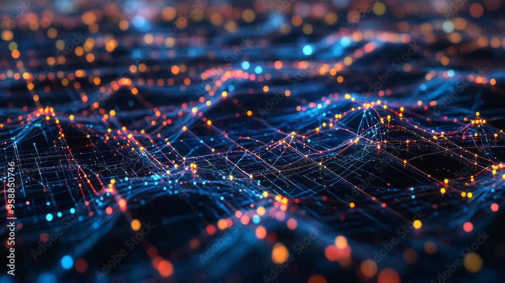 Abstract Digital Network with Glowing Lights. Abstract Digital Network with Glowing Lights.