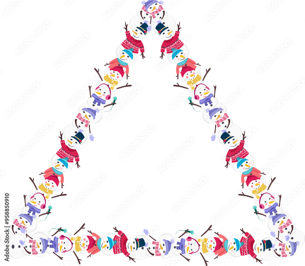 Christmas snowman triangular frame illustration on transparent background.
Christmas snowman triangular frame illustration on transparent background.