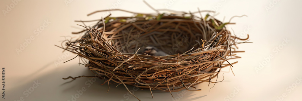 Obraz premium The Empty Nest Syndrome: An empty bird's nest, devoid of the warmth and comfort that once was, symbolizing the loss of loved ones.