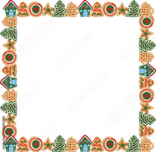 Christmas cookies square frame illustration on transparent background.
