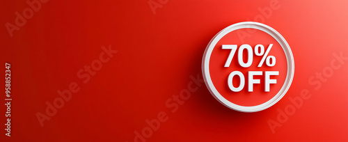 A circular 70% off discount sign on a bright red background, symbolizing a big sale event.