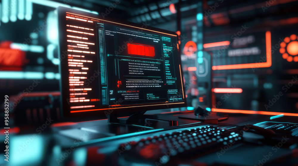 Hacker Workstation with Neon Lights. Hacker Workstation with Neon Lights.