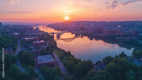 Sunset Over City River