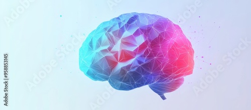 Abstract polygonal brain with colorful triangles on a white background Digital AI technology concept of artificial intelligence and machine learning in a modern design template Generative AI photo