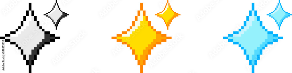 Fototapeta premium Pixel stars icon set. Pixel stars collection. Sparkling stars icon. Vector graphics 