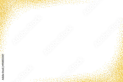 Golden glitter dust particles border frame on transparent background. Luxury gold dust rectangle for holiday decoration, Festive design elements, PNG
