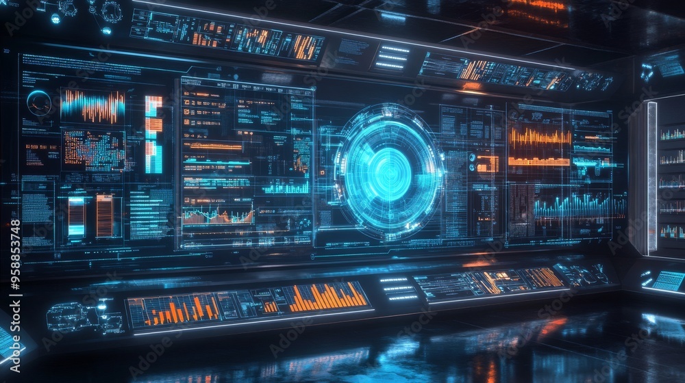 Futuristic Control Room with Digital Interface. Futuristic Control Room with Digital Interface.