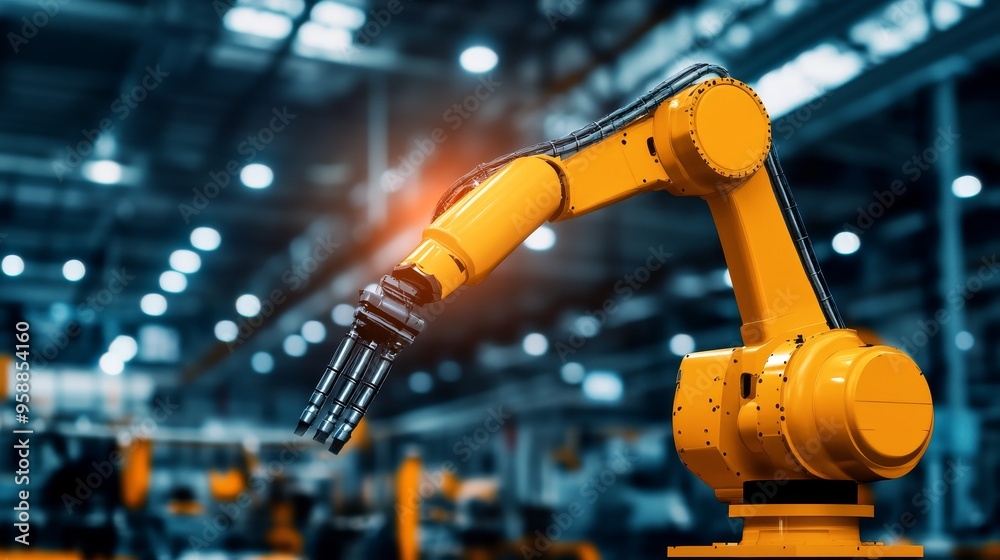 Robot graphic design, overlooking intelligent manufacturing, using a three color color scheme to showcase advanced industrial automation and technological concepts. Robot graphic design, overlooking intelligent manufacturing, using a three color color scheme to showcase advanced industrial automation and technological concepts.