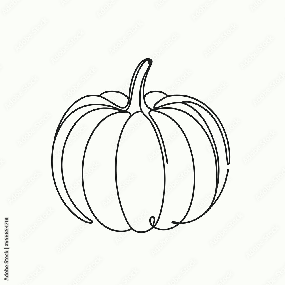 Pumpkin, simple continuous black line drawing, minimalistic, single unbroken line, white background Pumpkin, simple continuous black line drawing, minimalistic, single unbroken line, white background