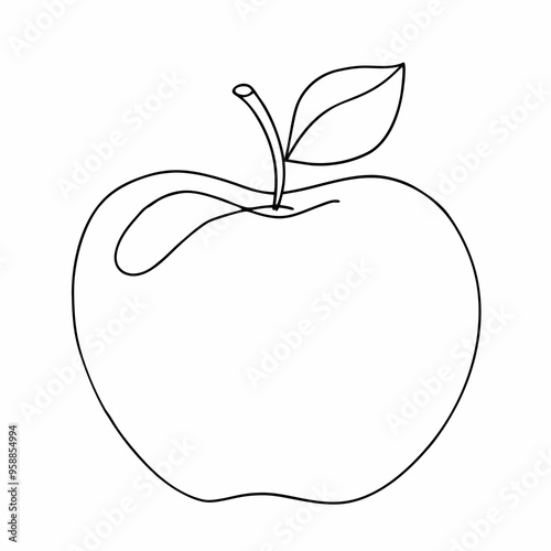 Apple, simple continuous black line drawing, minimalistic, single unbroken line, white background 