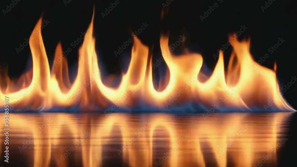 Flame of fire with reflection on a smooth surface Flame of fire with reflection on a smooth surface