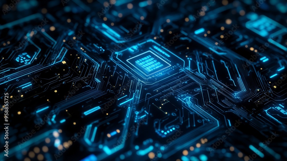 Abstract Blue Circuit Board Technology Background Abstract Blue Circuit Board Technology Background