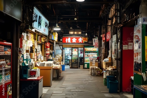 Narrow Alleyway with Shops in Japan