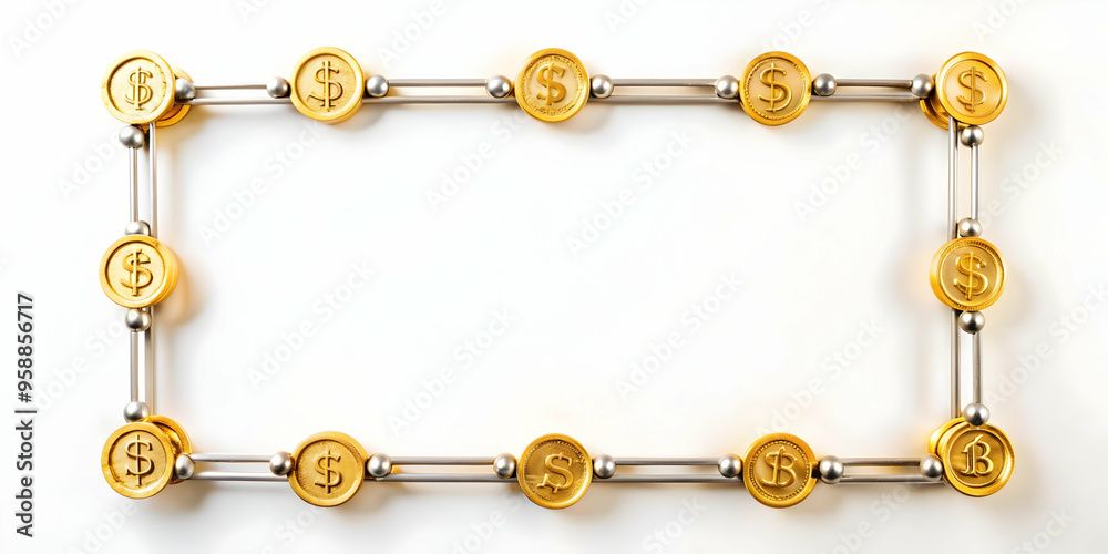 Blockchain Nodes and Coin Symbols Frame: A Modern High-Tech Financial Design with Copy Space for Fintech and Cost Efficiency Content - Photo Stock Concept Blockchain Nodes and Coin Symbols Frame: A Modern High-Tech Financial Design with Copy Space for Fintech and Cost Efficiency Content - Photo Stock Concept
