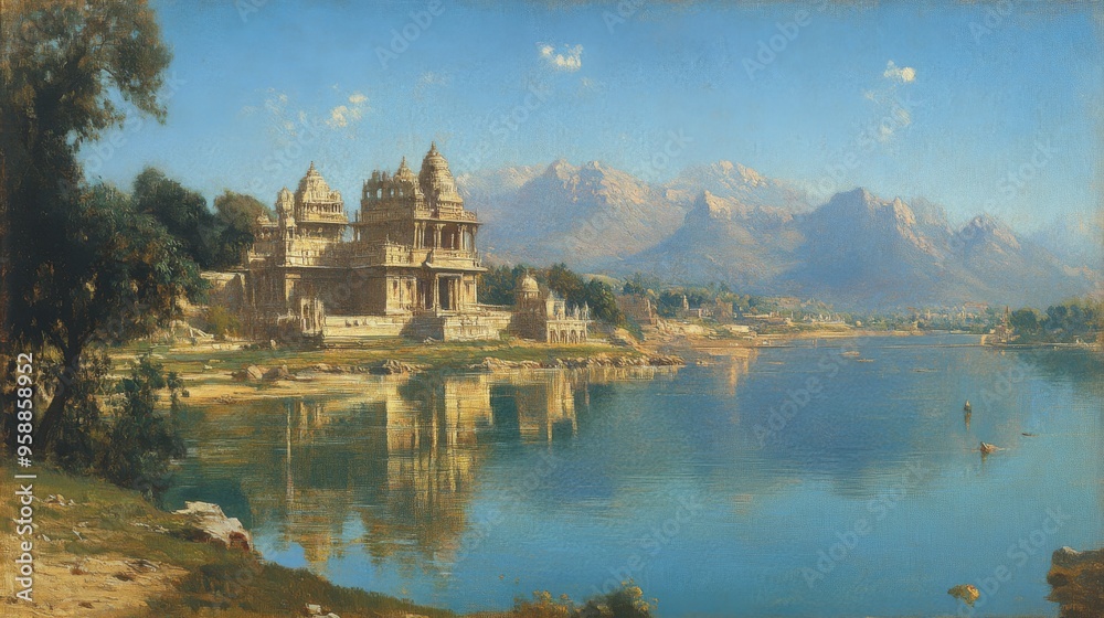 Naklejka premium Historic Temple Reflection on Tranquil Lake