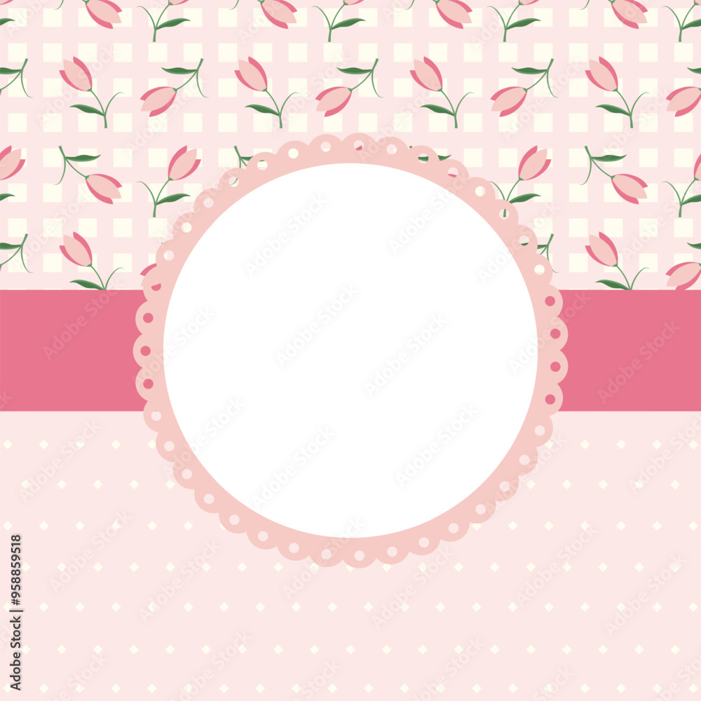 Cute kawaii notepad poster with tulip flower grid background Cute kawaii notepad poster with tulip flower grid background