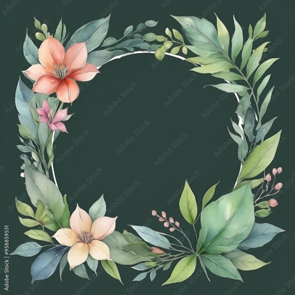 Watercolor botanical background frame