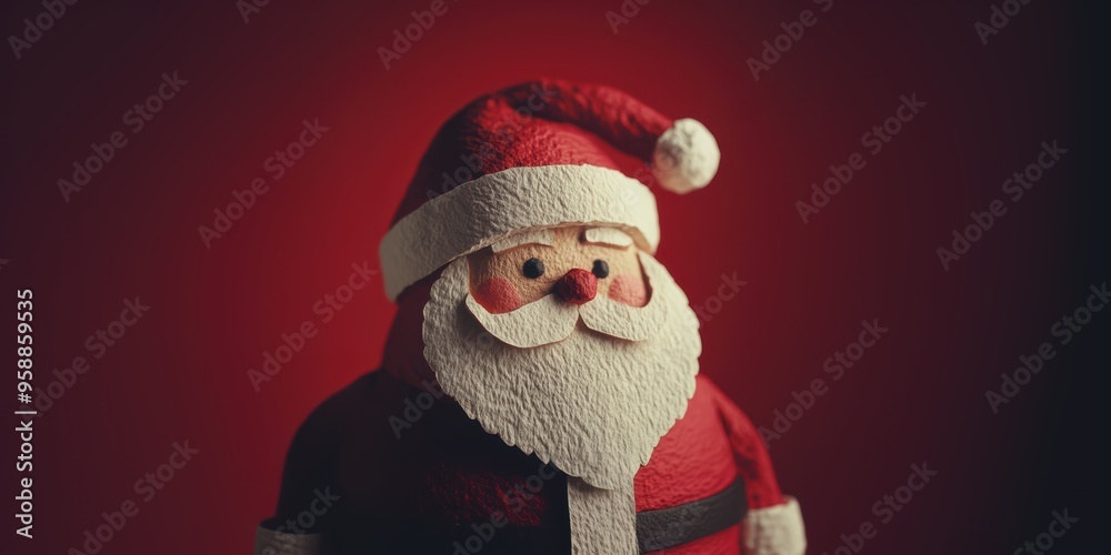 retro santa foam doll character with room for copy or type for Christmas -- wide panoramic retro santa foam doll character with room for copy or type for Christmas -- wide panoramic