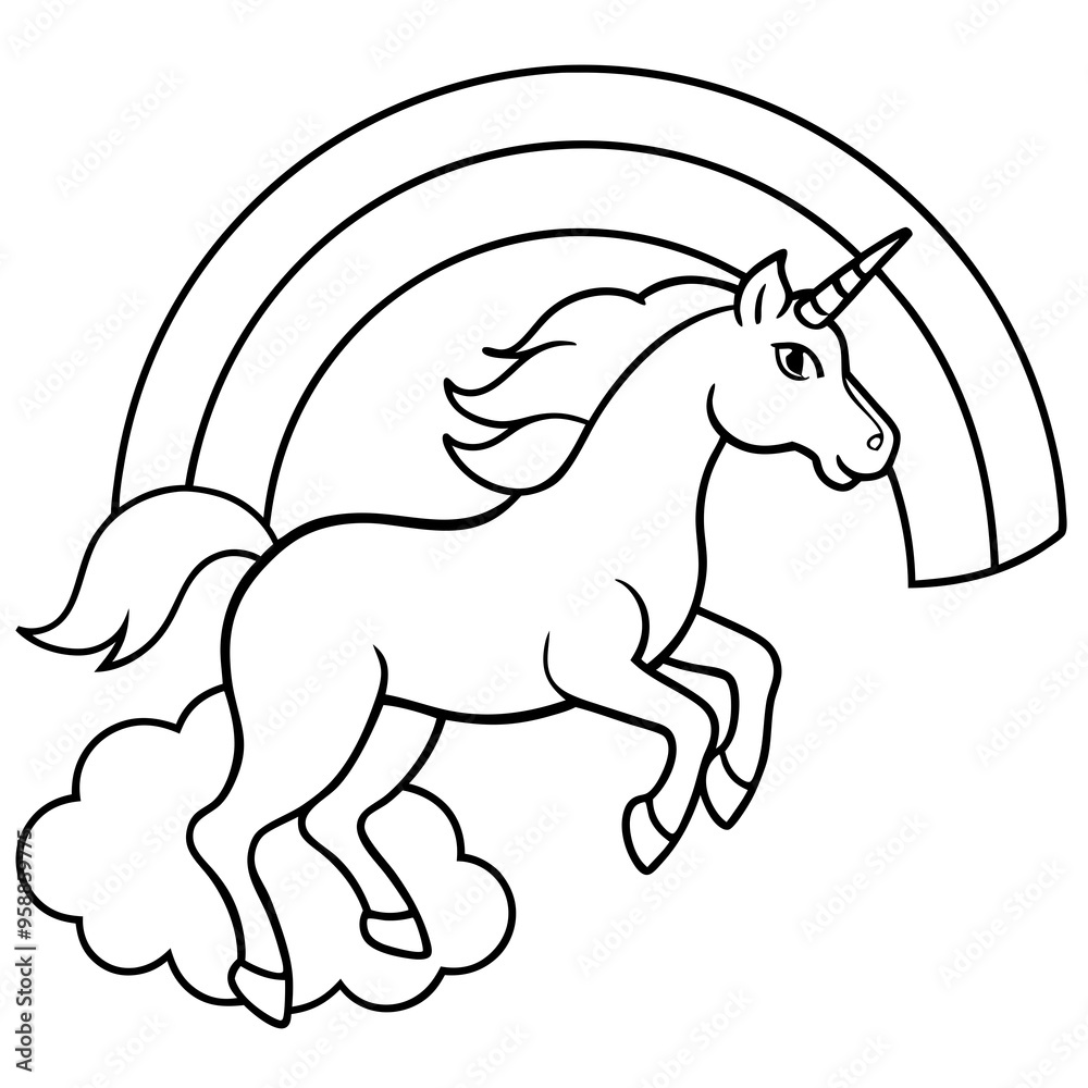 Obraz premium Unicorn leaping over a rainbow with joy
