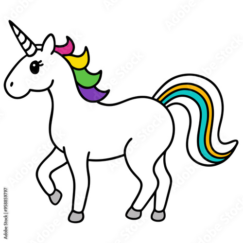 Unicorn with rainbow-colored mane and tail