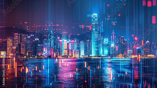 Hong Kong Skyline with Digital Overlay