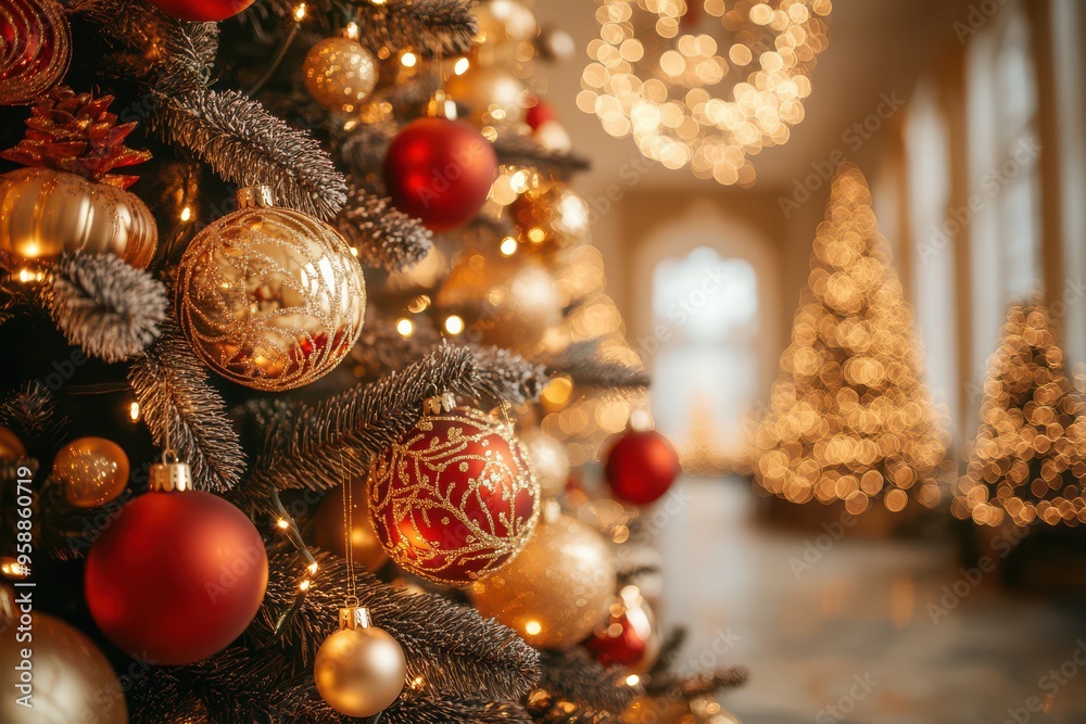 Warmly Lit Christmas Tree with Ornaments Warmly Lit Christmas Tree with Ornaments
