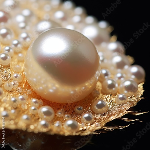 Closeup of a beautiful pearl on a deep black background