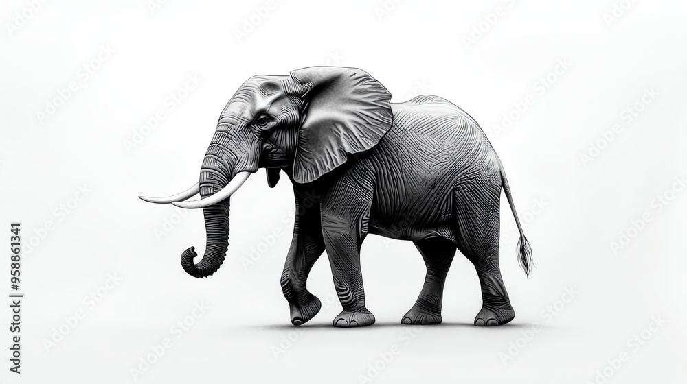 Obraz premium A majestic elephant stands gracefully, showcasing its magnificent features and size in a serene, minimalist setting.