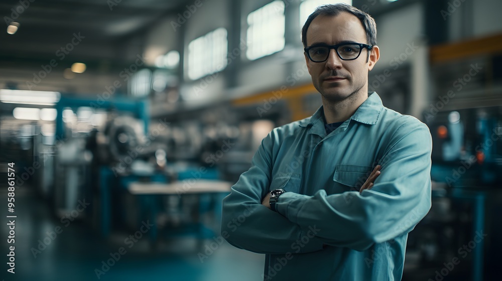 Confident Industrial Worker in Factory Setting Confident Industrial Worker in Factory Setting