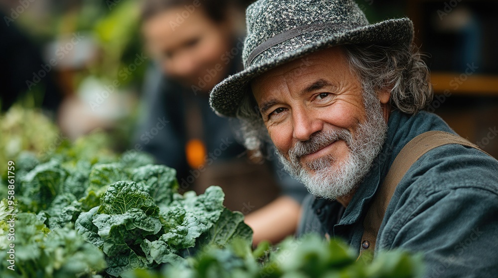 happy young and old farmers or gardeners working outdoors at community farm happy young and old farmers or gardeners working outdoors at community farm