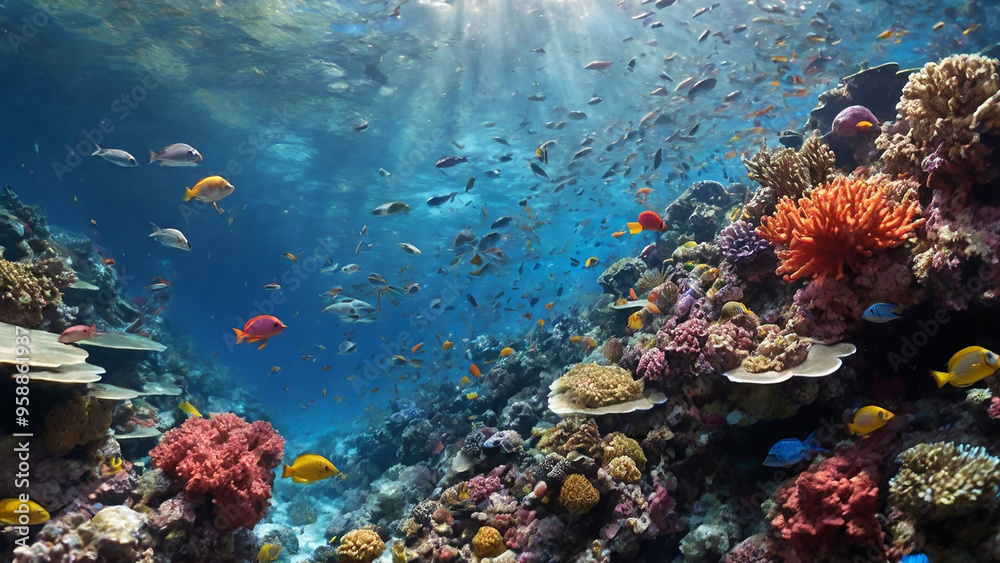 Obraz premium underwater world, where a coral reef flourishes with vibrant fish.