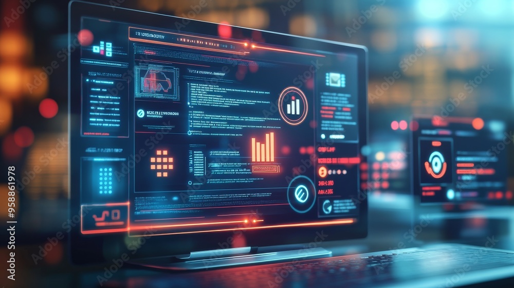 Laptop with Futuristic User Interface. Laptop with Futuristic User Interface.