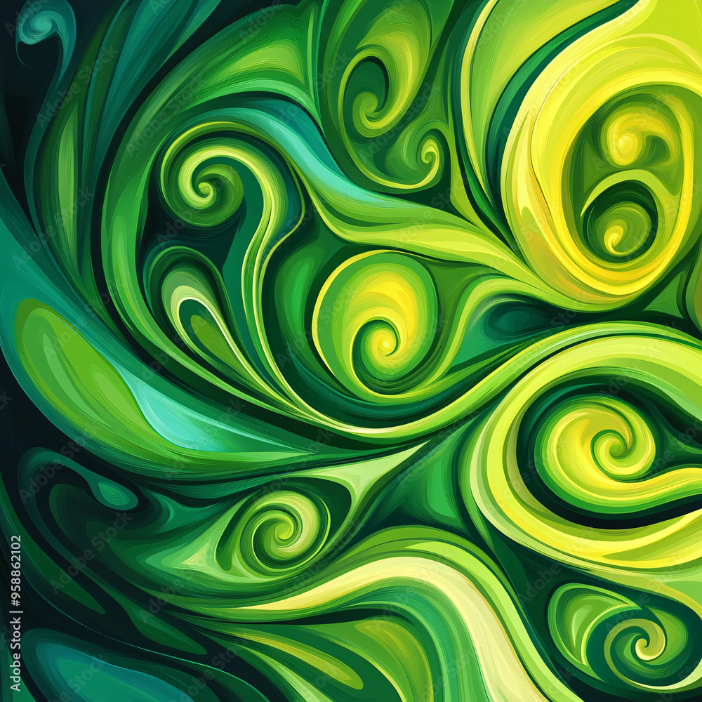 A vibrant abstract design with swirling green waves. A vibrant abstract design with swirling green waves.