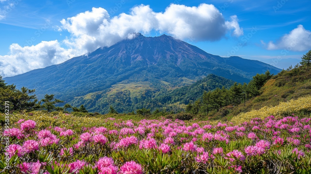 Obraz premium Mountain Landscape with Blooming Flowers