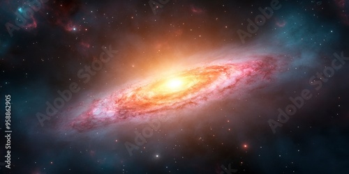 A red, starry galaxy full of dust.