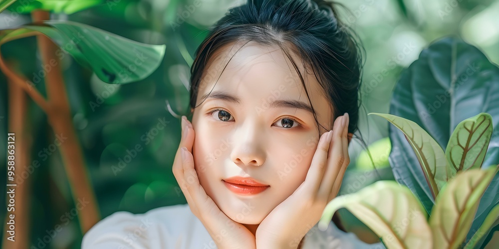Portrait of a Young Asian Woman in a Garden