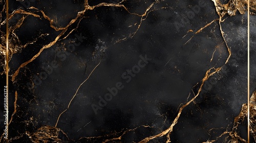 A black marble texture background with gold veins and an elegant border design for a luxury certificate