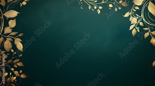 A luxurious dark green background with gold leaf patterns and a sophisticated border for a certificate