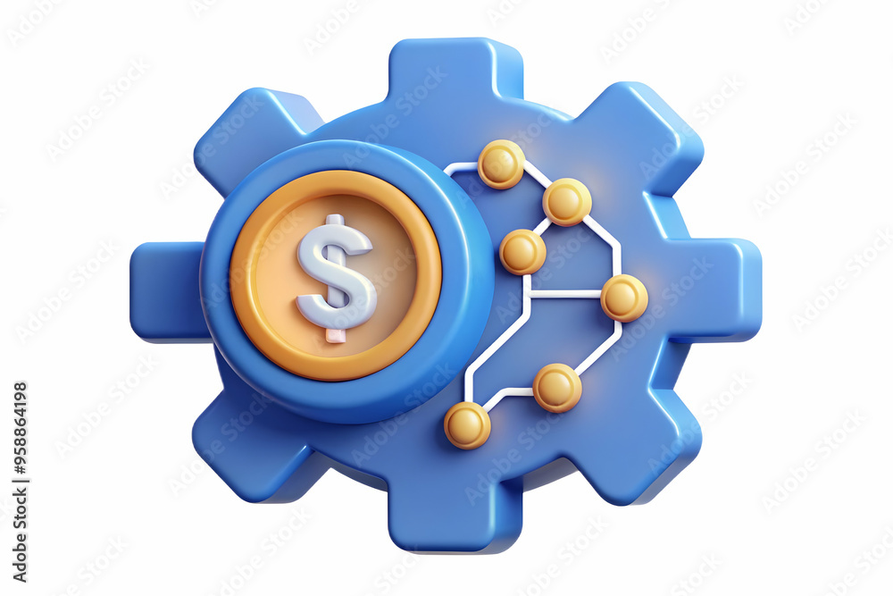 Digital Gears and Money Symbol Concept: Minimalistic Abstract Vector Illustrating Automated Cost Management in Technology - Isolated Design on White Background | Photo Stock Digital Gears and Money Symbol Concept: Minimalistic Abstract Vector Illustrating Automated Cost Management in Technology - Isolated Design on White Background | Photo Stock