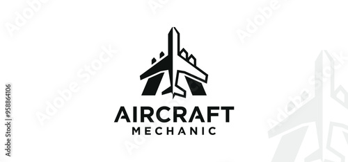 Aircraft mechanical technology logo, domestic and private aircraft spare parts logo symbol.